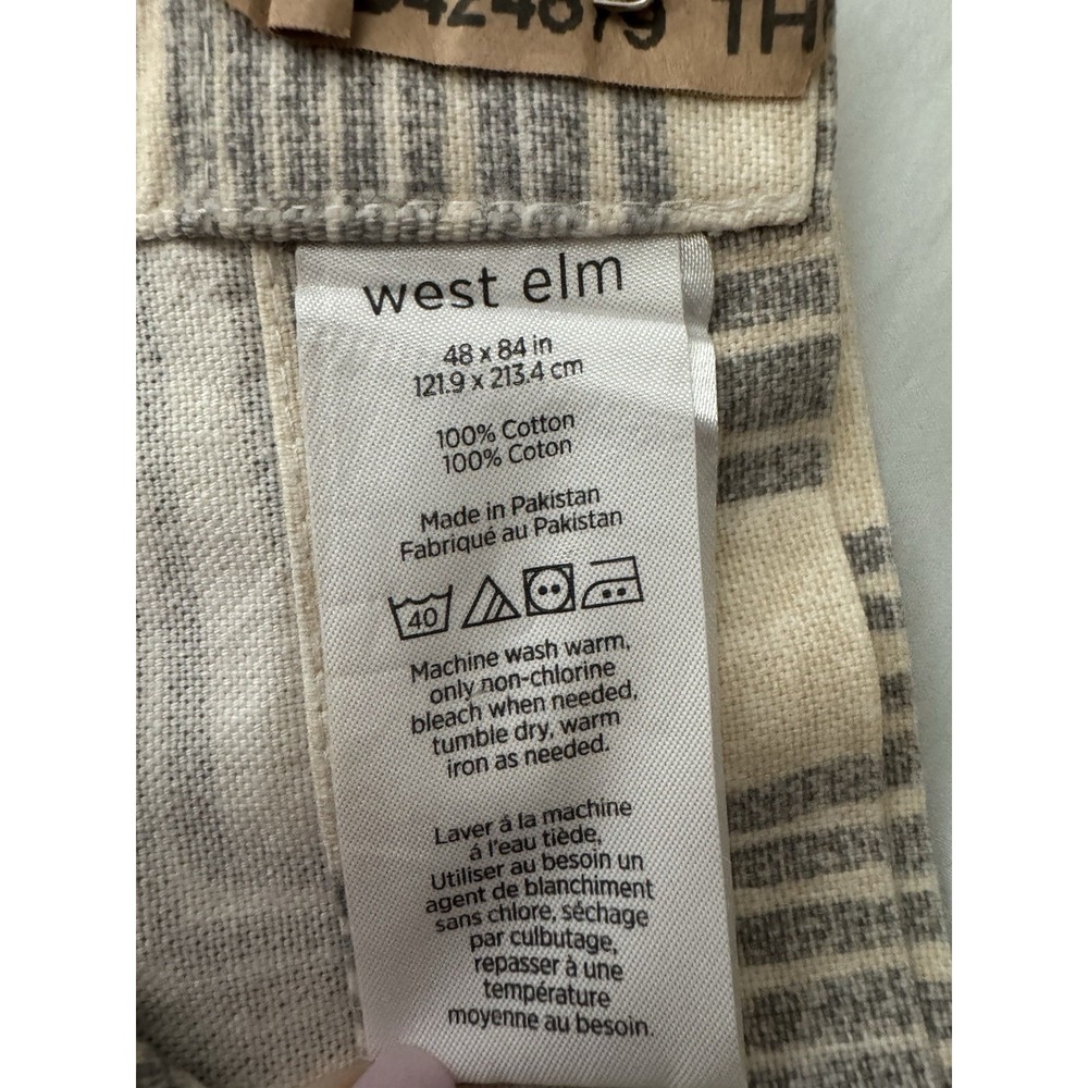 West Elm 100% Cotton Canvas Geometric Gray Beige Curtain Set 3 ~Panels 48 x 84 - Picture 9 of 9